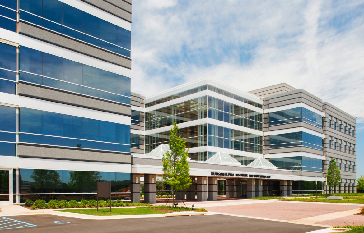Photo of HudsonAlpha flagship building from the outside at an angle