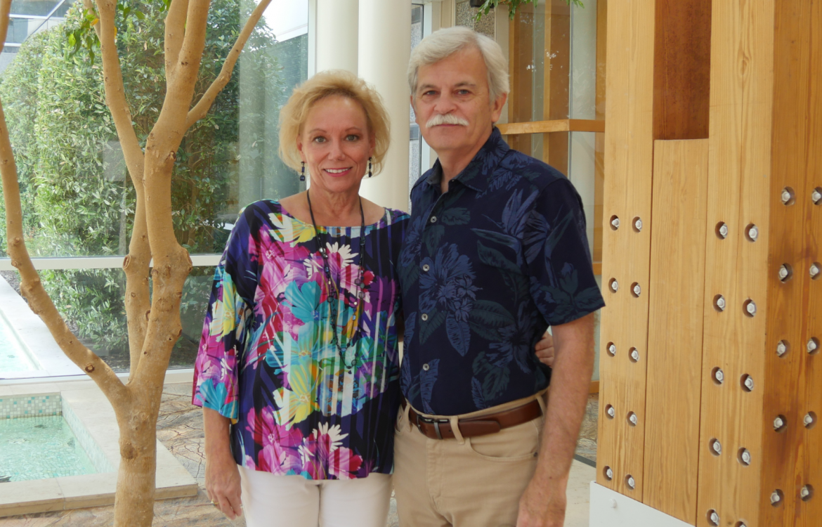 Cindy and Gary Griner standing in HudsonAlpha Institute for Biotechnology atrium